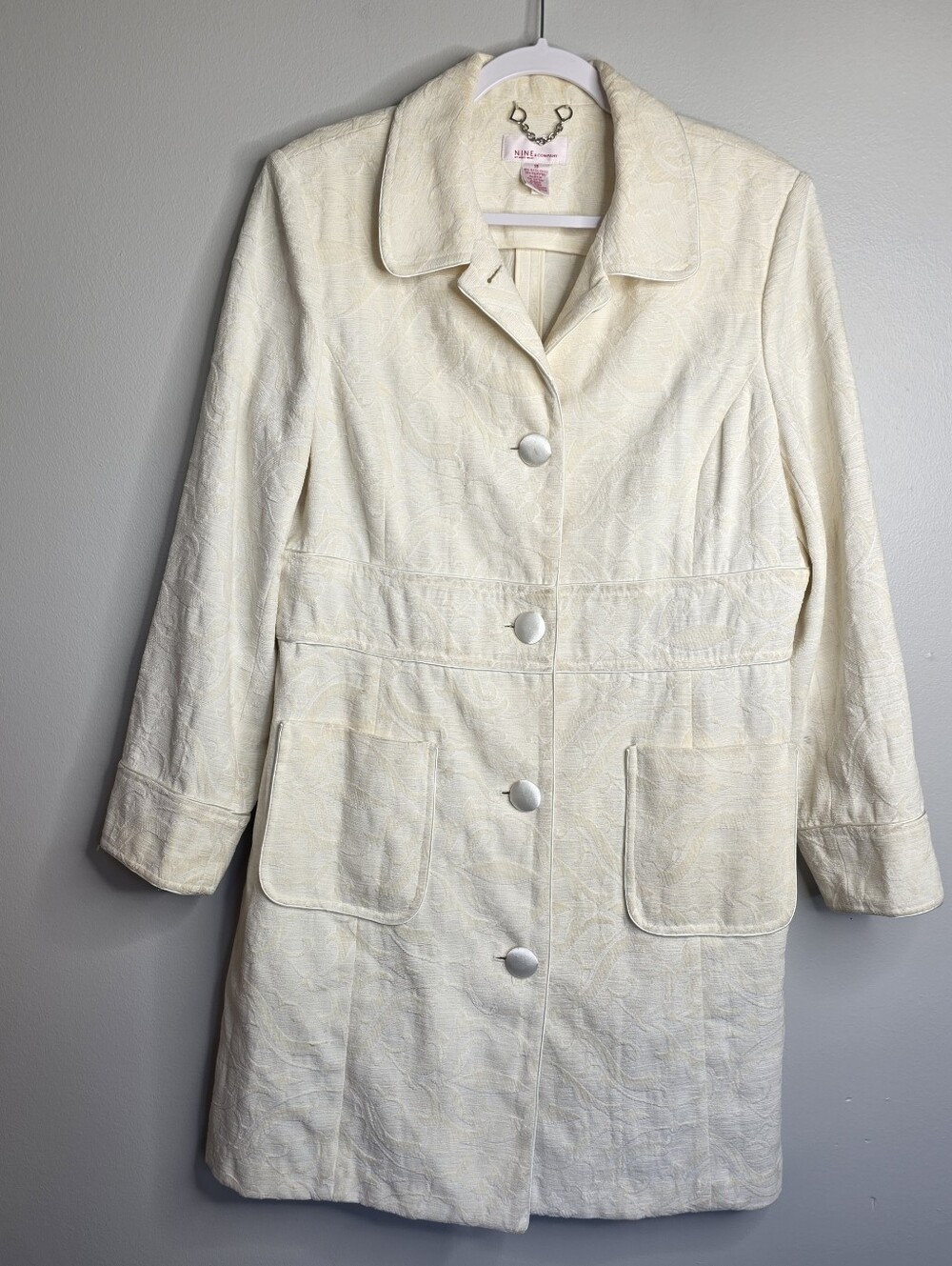Nine & Company by Nine West Ivory Paisley Damask Jacquard Mid-Length Coat Sz 16